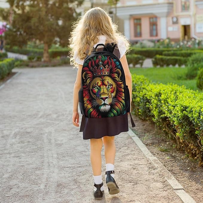 Polyester Daypack for Camping Travel Walking Cycling, Big Capacity Anti-Theft Multipurpose Bookbag, Lion Rasta Camping Outdoor Backpack