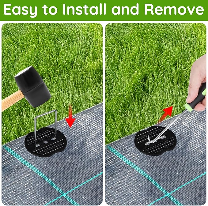 Greaner U-Shaped Landscape Staples, 6 Inch 120PCS Heavy Duty Landscape Fabric Staples with Gasket Kit and Pick Hook for Weed Barrier Fabric, Yard, Tents, Fences