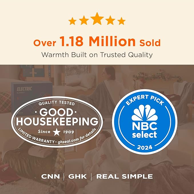 Bedsure Heated Blanket Throw Blanket - Fast Heating Electric Blanket, Soft Flannel Heated Throw with 4 Time Settings, 6 Heating Settings, Warm Gifts for Grandma Grandpa (50x60 inches, Dark Grey)