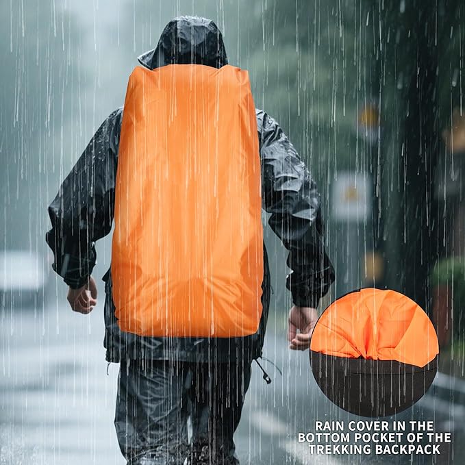 75L Hiking Backpack with Rain Cover Waterproof Camping Backpack Shoes Warehouse for Men Women, Frameless