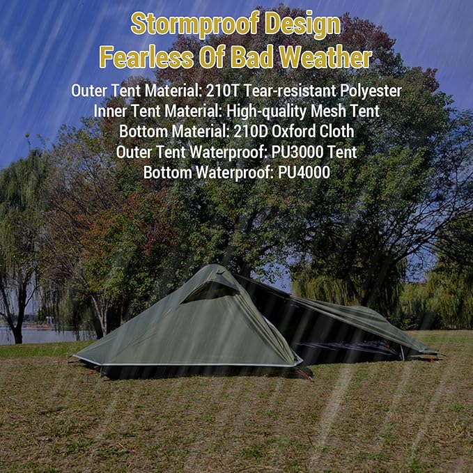 1 Person Tent Stormproof Proof Single Person Backpacking Tent for Outdoor Camping Hiking Army Green Earth Brown 260cm x 170cm x 77cm