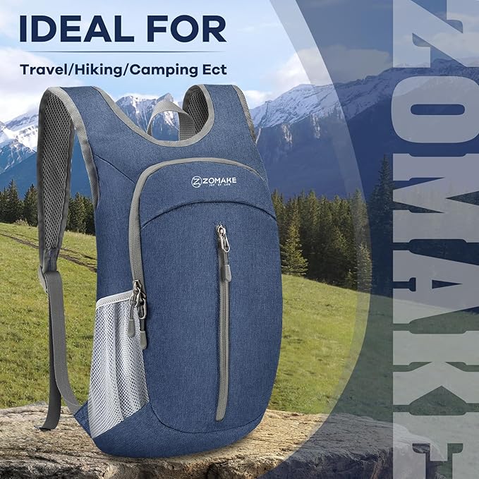 ZOMAKE 10L Ultra Lightweight Packable Backpack, Small Daypack Light Foldable Backpacks Water Resistant Day Bag for Hiking(Navy Blue)
