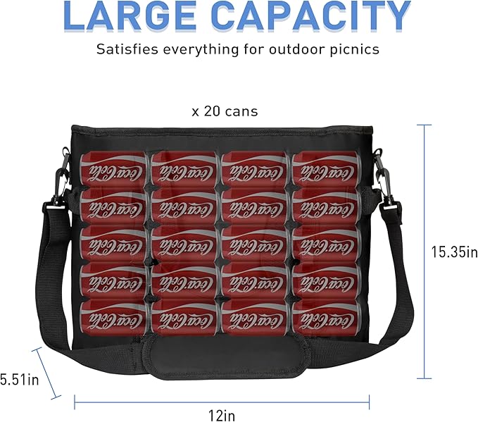 20 Cans Insulated Cooler Bag, Collapsible Leakproof Outdoor Portable Cooler with Zippered, Reusable Portable Grocery Cooler Bags for Travel, Picnic, Camping, Kayaking