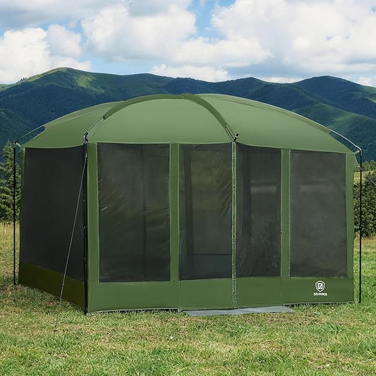 EVER ADVANCED Magnetic Screen House Room 11x9ft, Hands-Free Entry,Screenhouse with Sun Protection for Camping&Picnic, 11x9ftCamping Tent Canopy Shelter with Mesh, Green