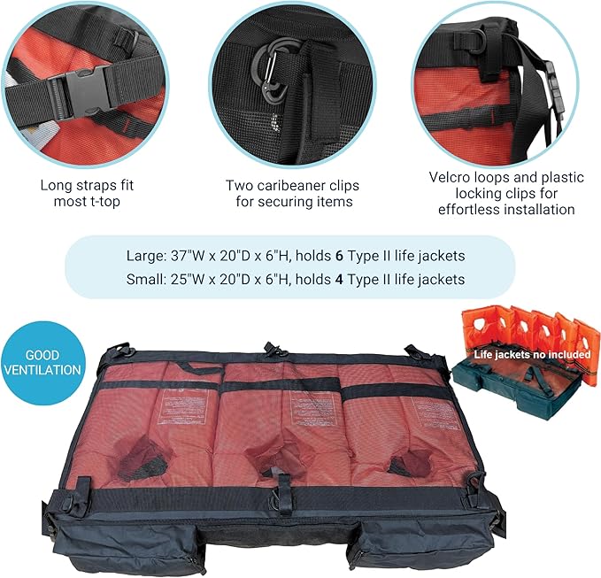 Savvycraft T-Top Storage Bag, Heavy Duty Marine Grade 600D Polyester PFD Storage Bag Small Size Hold 4 Type II Life Jackets, T Bag for Center Console Boat with T-Top Hard Top, Life Vests not Included
