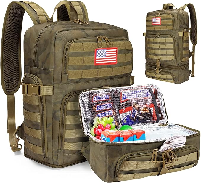BERTASCHE Lunch Backpack for Men, 15.6 Inch Laptop Backpack for Work College Travel Camping Tactical Molle Daypack, Camo Green