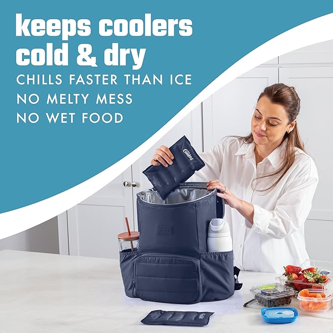 Cool Coolers by Fit & Fresh 2 Pack XL Soft Ice Packs for Cooler, Flexible Stretch Nylon, Lunch Box Ice Packs, Large Reusable Freezer Packs, Navy Blue