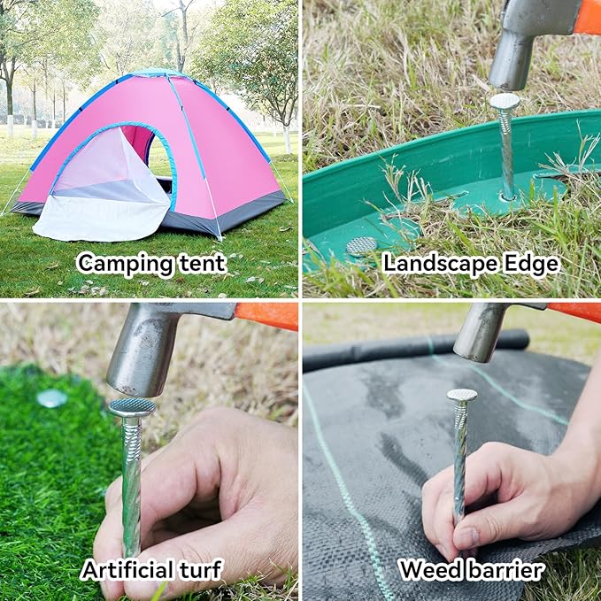 12 Inch Galvanized Landscape Stakes - 90pcs Spiral Metal Round Anchoring Spikes, 0.7 Inch Extra Large Top, for Securing Paver Edging, Weed Barrier, Camping Tent