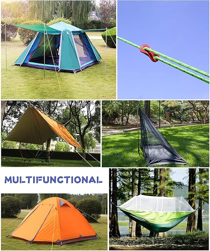 Hikeman 6 Pack 4mm Outdoor Guy Lines Tent Cords Lightweight Camping Rope with Aluminum Guylines Adjuster Tensioner Pouch for Tent Tarp, Canopy Shelter, Camping, Hiking, Backpacking