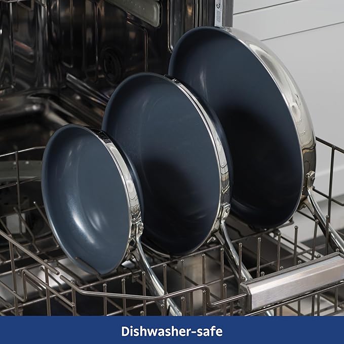 Tramontina Signature 12-Inch Tri-Ply Clad Stainless Steel Large Frying Pan with Ceramic Non Stick Interior, Induction-Ready Nonstick Skillet, Oven-Safe, Made in Brazil