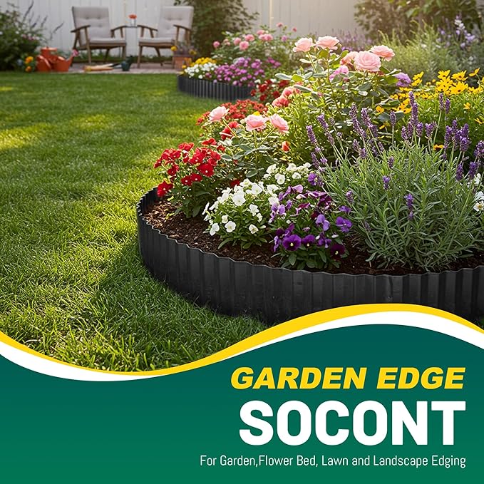 Corrugated Metal Garden Edging, 6"×40Ft Durable Landscape Border for Garden, Lawn, Flower Beds and Paver Edging (Black)