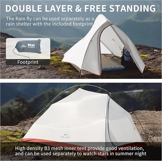 Naturehike Cloud Up 1 Person Tent, Lightweight Backpacking Tents for One Man, Waterproof Ultralight One Person Tent for Camping Hiking Backpacking