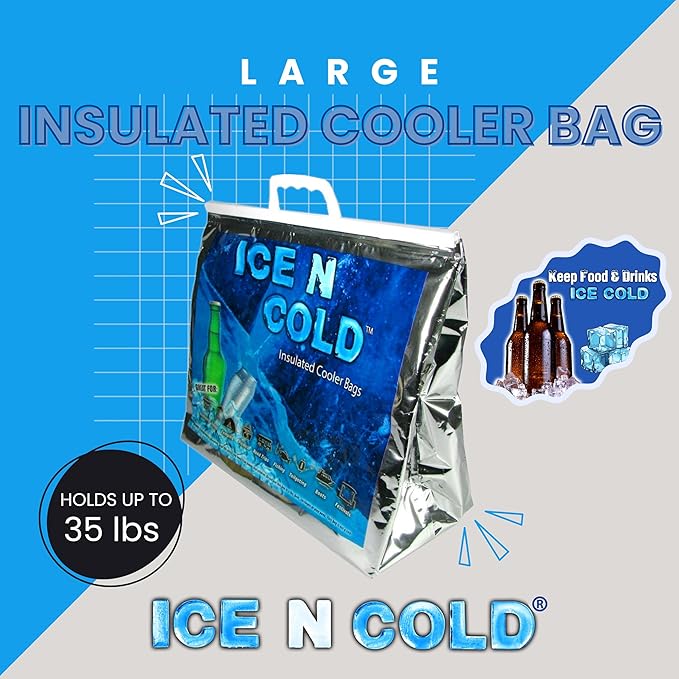 Insulated Cooler Bag - Large 35 lbs Capacity (Pack of 80) | Lightweight, Soft, Collapsible | Ideal for Groceries, Camping, Hiking, Beach, Travel