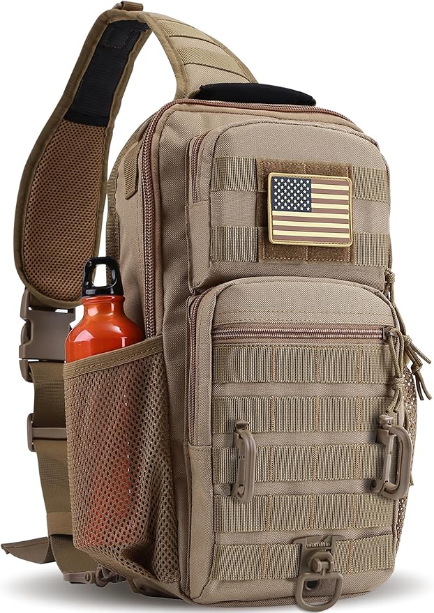 Rover Sling Pack Tactical Shoulder Sling Bag Backpack with Bottle Holder Crossbody Chest Bag, Coyote