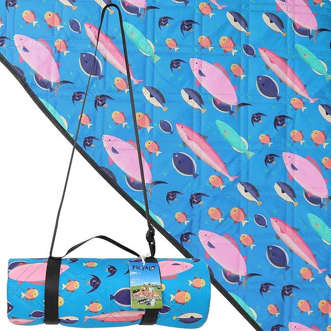 Outdoor Picnic Blanket Blue Ocean 80"x80" Oversize Sandproof Beach Blanket Waterproof Picnic Blankets Foldable for Caming, Beach, Outdoor Activities.