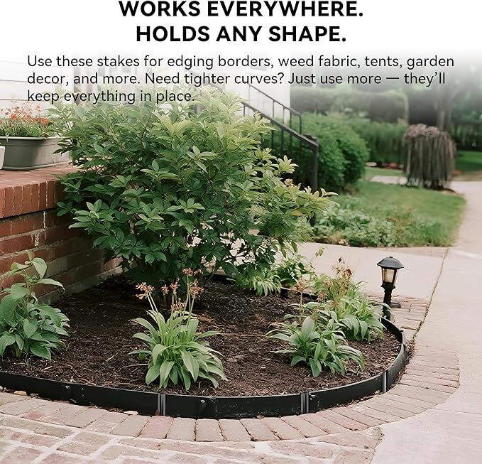 Metal Landscape Edging Stakes, 13Pcs 8Inch Galvanized Steel Garden Stakes Solid Top Curved Anchoring Spikes with Reinforcing Rib, for Corrugated Edge, Terrace Decor, Black