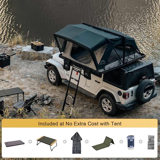 Rooftop Tent Hard Shell Aluminium Overland Roof Top Tent, Large Space, LED Strip Light Skyview Window, Waterproof UV-Resistant All-Weather, Suitable for Car Jeep SUV Truck Van Camping, 4 People