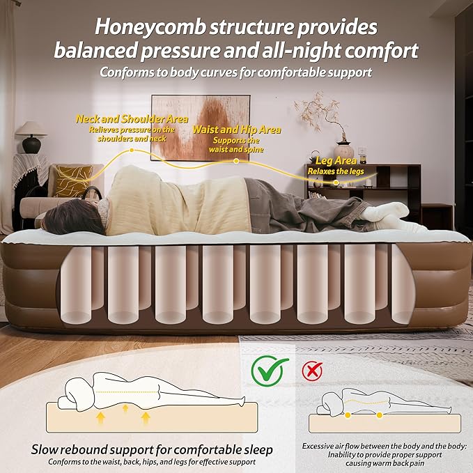 Naturehike Air Mattress Queen with Built in Pump, 17.7" Raise Blow Up Luxury Mattress, Fast 2Mins Portable Colchone Inflable Mattress, Cordless Air Bed for Home & Camping