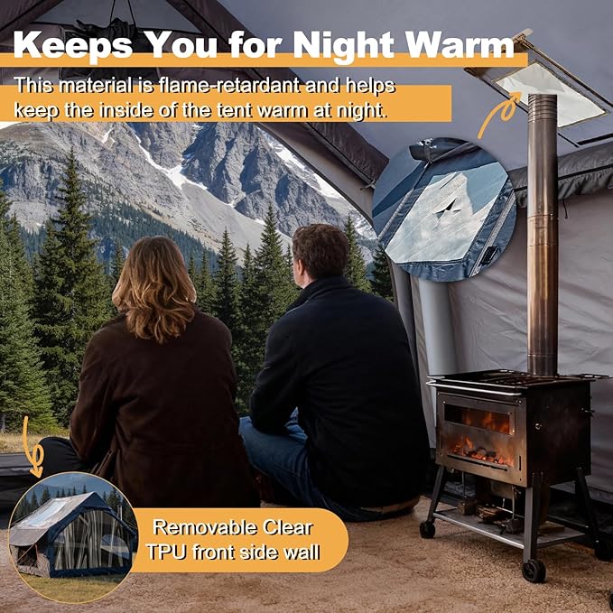 Inflatable Tents for Camping with Stove Jack, 2/4/6/8 Person Easy Setup Blow Up Tents for 4 Seasons Waterproof Inflatable Camping Tent with Awning, Air House Glamping Tents for Camping Adult