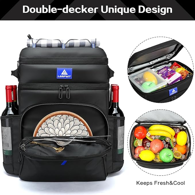 Laripwit 54/40 Cans Backpack Cooler Insulated Leak-Proof Large Cooler Backpack Double Deck Lunch Backpack for Men Women - Perfect Soft Cooler Bag for Tactical, Camping, Picnic, Beach, Hiking