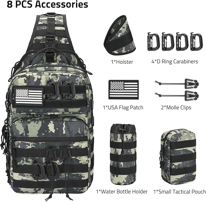 CVLIFE Tactical Sling Bag Backpack for Men Military Shoulder Sling Bag Molle Army Assault Detachable Tactical Bag with Bottle Holder Concealed Carry Daily Day Pack Work Bag for EDC Hiking, Shadowstand