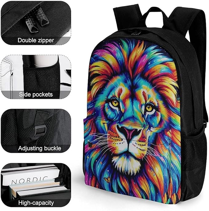 Daypack Backpack Polyester Multipurpose Anti-Theft Galaxy Lion Art Shoulder Bag Big Capacity Gym Outdoor Hiking Backpack With Smooth Zippers