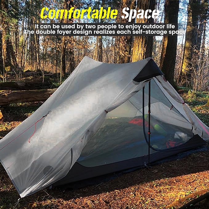 3F UL GEAR Lanshan 2 Person Tent Hiking Ultralight Camping Tent Professional 15D Silnylon Rodless Trekking Pole Tent Waterproof Backpacking Outdoor for Camping, Bivvy