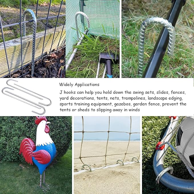 Rebar Stakes 16 Inch, Heavy Duty Galvanised Steel Rebar Ground Stakes, Fence Anchors, Ground Stakes with Hook, Ground Blind Stakes for Marquees, Gazebos, Tents, Trampolines, Camping