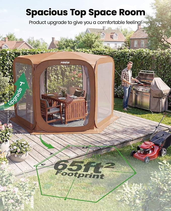 Porayhut Pop up Screen House Tent Sun Shelter with Breathable Mesh Doors,Portable Camping Tent with Detachable Waterproof Floor,10x10FT Screen Canopy Outdoor for Family Friends Party in Backyard,Park