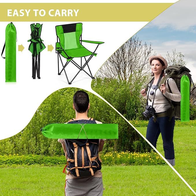 Shellwei 2 PCS Folding Camping Chair with Cupholder and Carry Bag Regular Size Colorful Breathable Portable Lightweight Lawn Chair with Side Pocket for Fishing Hiking Beach Outdoor Activity
