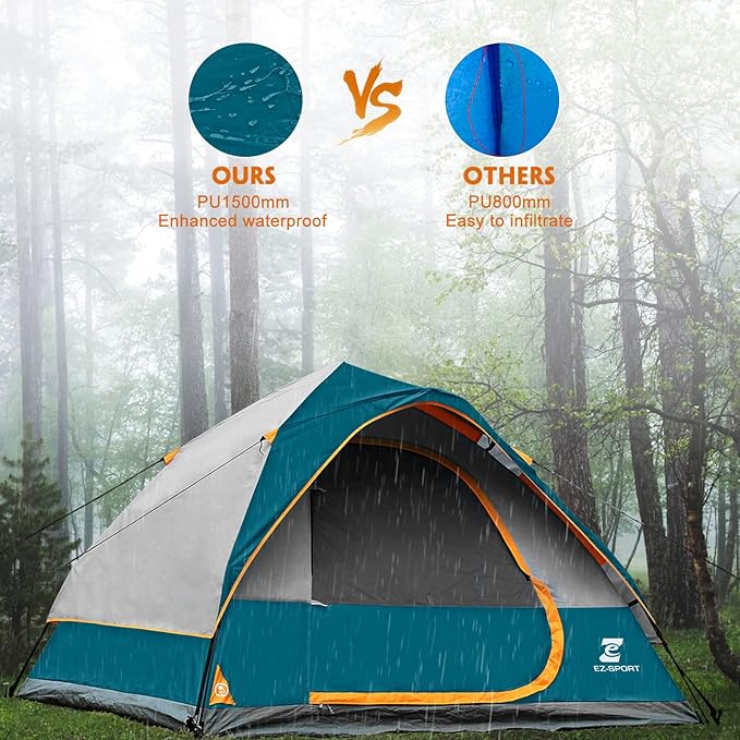 EZ-Sport Pop Up Camping Tent - 4 Person Instant Easy Set Up Family Tent with Removable Rain Fly, Waterproof Windproof Automatic Tent for Outdoor Camping Hiking Backpacking Traveling