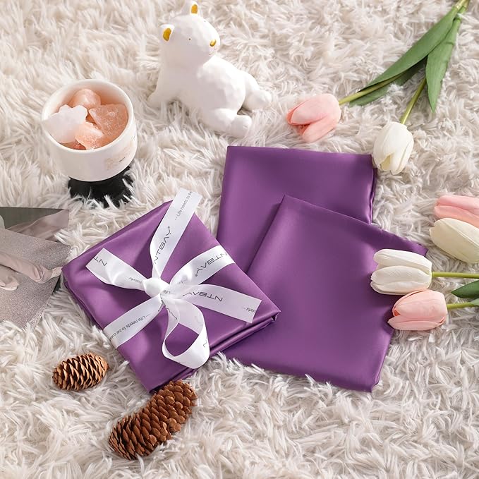NTBAY Zippered Silk Satin Toddler Pillowcases - 2 Pack Hidden Zipper 13x18 Pillowcases - Luxury and Silky Baby Travel Pillow Covers, Purple