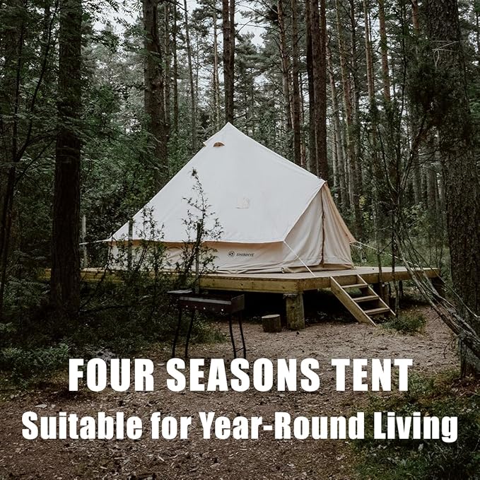 Canvas Bell Tent Yurt Tent 4 Seasons for Camping 100% Cotton Glamping Tents with Stove Jack, Family Camping Outdoor Hunting Party