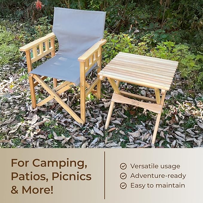BYER OF MAINE Pangean Campaign Chair, Portable Ash Wood Folding Chair with Heavy-Duty Canvas Seat Material. Ideal Patio, Deck & Camping Seat 20″D × 23″W × 36″H, 250 lbs Capacity in Ash Granite