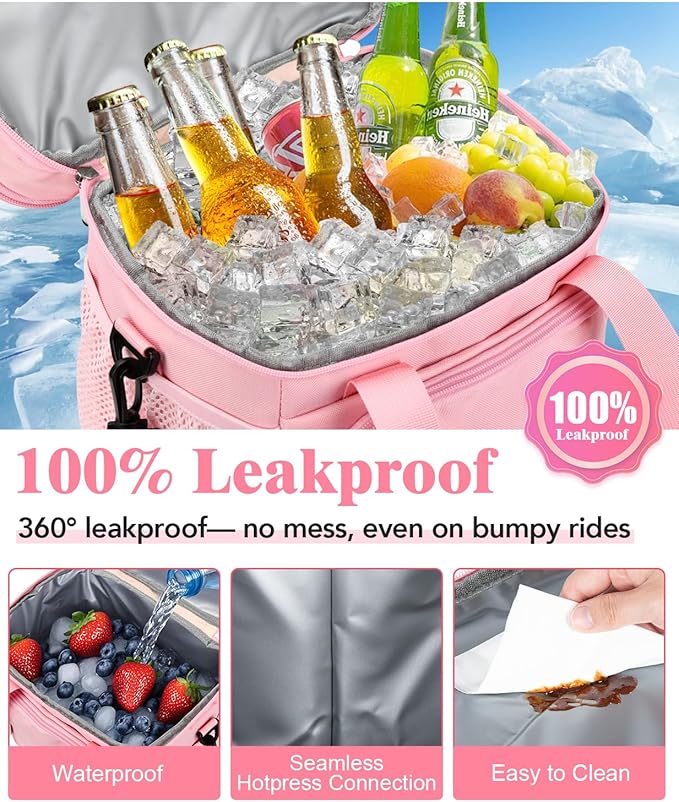 Lunch Box for Women, Double Insulated Lunch Bag Reusable Leakproof Cooler Bag Portable Picnic Food Bag, Adult Lunch Tote Lunch Bag for Work, Construction Worker, Truck Driver, Light Crew-Pink