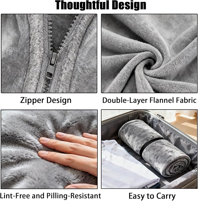 SNZ Cozy Wearable Blanket for Women & Men - 60"x33" Fleece Poncho, Warm Office Chair Lap Blanket, Travel, Camping & Home Wrap - Comfy Poncho Throw - Gift for Mom, Elderly
