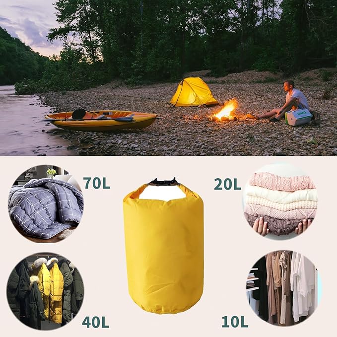 Dry Bags Waterproof, Ultralight Dry Sack, 10L/20L/40L/70L Waterproof Bags,Roll Top Sack for Kayaking, Beach, Rafting, Boating, Hiking, Camping,Swimming (Army Green, 70L)