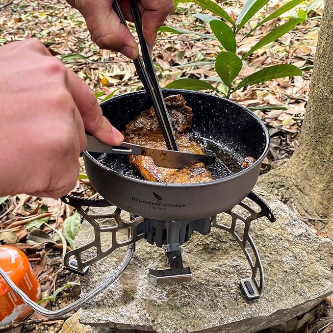 Boundless Voyage Titanium Non-Stick Frying Pan with Folding Handle Non-Stick Ceramic Coating Frypan Cooking Pot for Outdoor Camping Picnic Backpacking