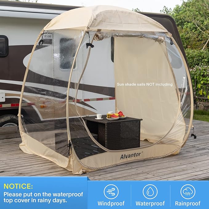 Alvantor Pop Up Bubble Tent - Instant Igloo Tent - Screen House for Patios - Large Oversize Weather Proof Pod - Cold Protection Camping Tent - Beige