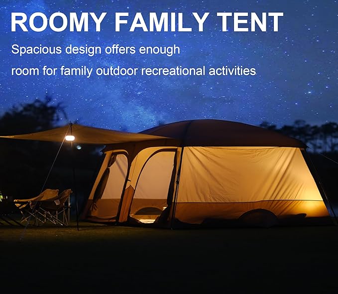 Vidalido Tents，8-10 Person Camping Tent with Extended Vestibule，2 Room Weather Resistant Family Tents，Easy Install Waterproof Outdoor Tent for Camping Hiking
