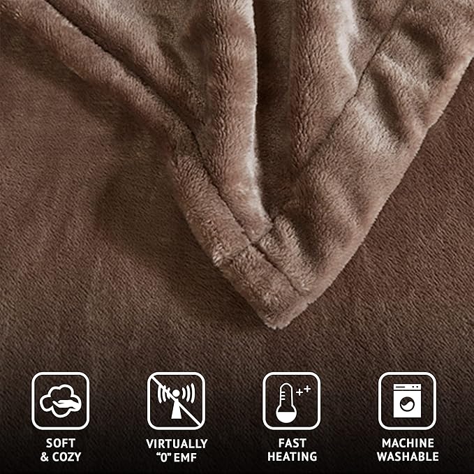 Beautyrest Heated Plush Elect Electric Blanket with 20 Heat Level Setting Controllers Equip with Secure Comfort Technology and 10 Hours Auto Shut Off, Twin: 62x84, Mink,BR54-0517