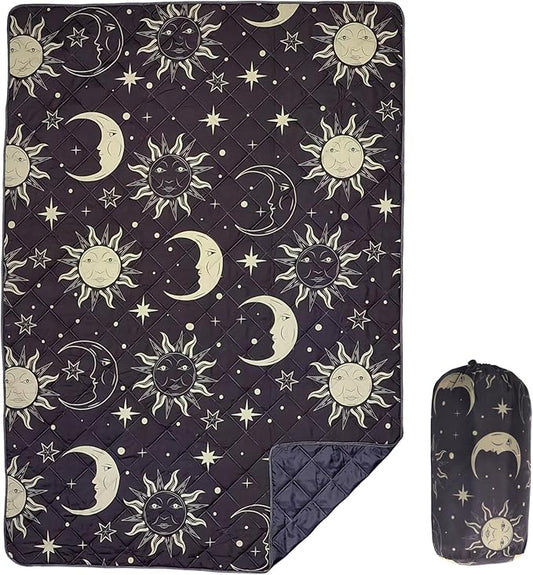 Waterproof Outdoor Blanket, 79" x 55" Large Packable Picnic Blankets, Foldable Picnic Mat for Park, Lawn, Grass, Beach, Concert (Sun and Moon)
