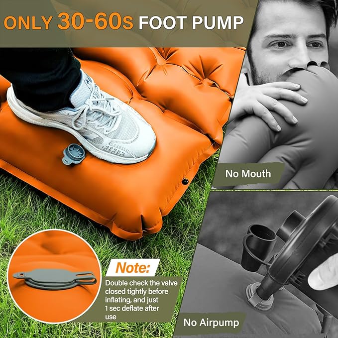 Camping Sleeping Pad, Ultralight Camping Pad with Pillow Built-in Foot Pump Inflatable Sleeping Pads Compact for Camping Backpacking Hiking Traveling - Orange