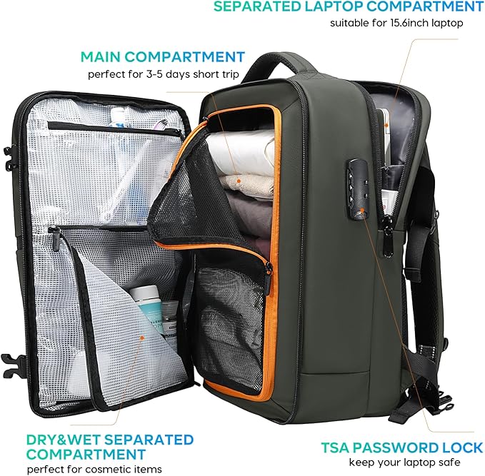 BANGE Travel Laptop Backpack for 15.6inch, Waterproof Weekender Bag with Water Bottle Holder, Carry-On Suitcase Luggage Backpack for Airline Traveling