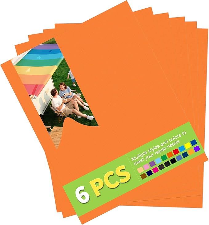 7x9in Nylon Repair Patch，Tent Repair Kit，Self Adhesive Waterproof Fabric Repair Tape for Tent, Umbrella, Sleeping Bag, Down Jackets,Knapsack. （Orange,6ps）