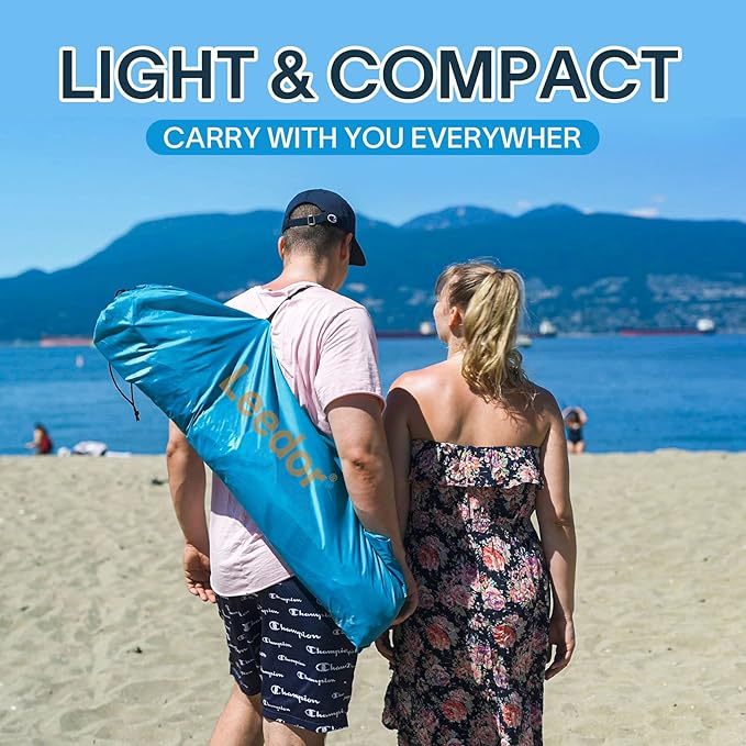LEEDOR® Beach Tent Sun Shelter Instant Beach Umbrella with UPF 50+ UV Portable Windproof Pop Up Shade for 3 to 4 Person for Family Patent Pending