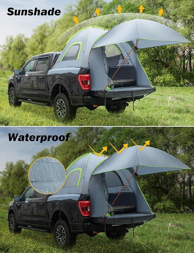 JOYTUTUS 6.5ft Truck Bed Tent with Removable Awning, Portable Truck Bed Tent Aluminum Pole, Pickup Tent with Waterproof PU2000mm for 2 Person, Green
