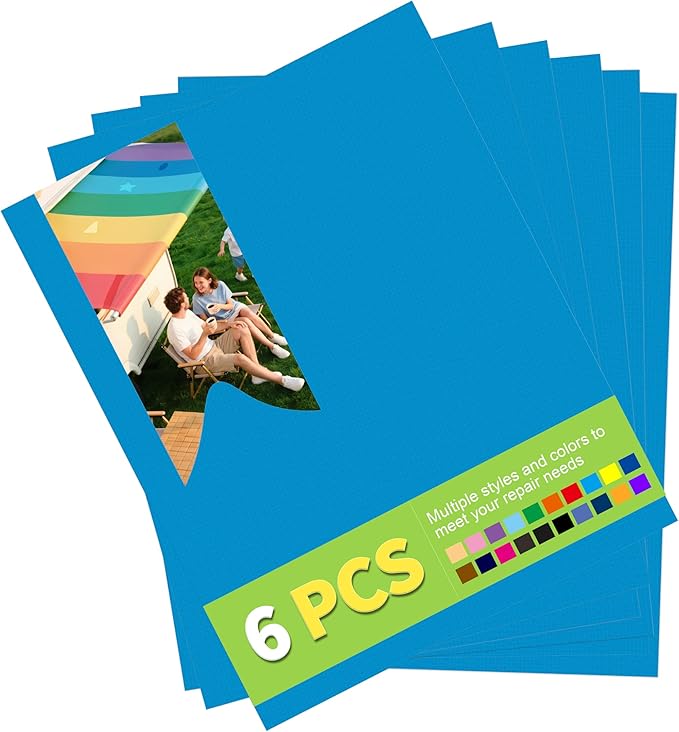 7x9in Nylon Repair Patch，Tent Repair Kit，Self Adhesive Waterproof Fabric Repair Tape for Tent, Umbrella, Sleeping Bag, Down Jackets,Knapsack.（Blue,6ps）