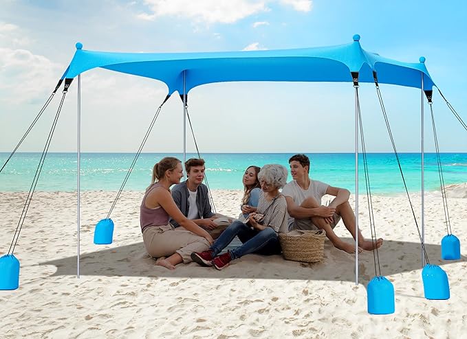 Gorich Beach Tent Sun Shelter with 8 Sandbags, UPF50+ Protection & Windproof Pop Up Beach Canopy Tent Sun Shade for Family, Travel & Camping, Easy Setup Canopy Umbrella