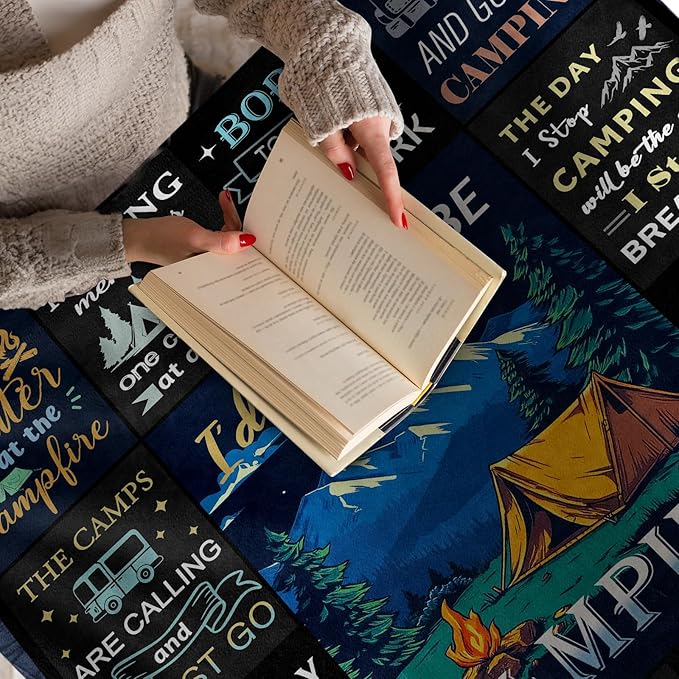 Camping Gifts for Women Men, Camping Blanket, Camper Decor, Camping Essentials Soft Throw Blanket for Couch Bed Sofa 60" X 50"